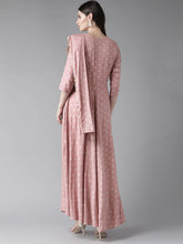 Load image into Gallery viewer, Pink & Golden Printed Maxi Dress With Attached Dupatta