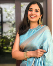 Load image into Gallery viewer, Heavenly Sky Color Soft Banarasi Silk Saree With Glamorous Blouse Piece
