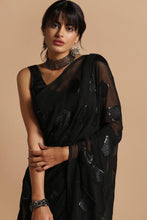 Load image into Gallery viewer, Bollywood Latest Fashion Black Color Glamorous Sequence Diamond Georgette Sarees