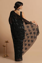 Load image into Gallery viewer, Bollywood Latest Fashion Black Color Glamorous Sequence Diamond Georgette Sarees