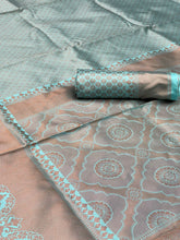 Load image into Gallery viewer, Heavenly Sky Color Soft Banarasi Silk Saree With Glamorous Blouse Piece
