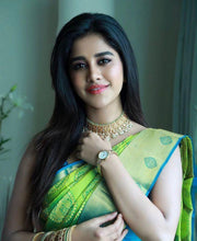 Load image into Gallery viewer, Kala Niketan Jolly Green Soft Silk Saree With Attached Blouse