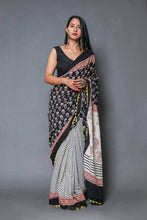 Load image into Gallery viewer, Kala Niketan Soft Mul-Cotton Pom-Pom Lace Saree with Blouse Piece