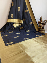Load image into Gallery viewer, Kala Niketan Traditional Black Soft Silk Sari With Attached Blouse