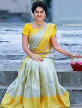 Load image into Gallery viewer, Kala Niketan Silver Banarasi Soft Silk Saree With Classic Blouse Piece