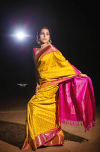 Load image into Gallery viewer, Kala Niketan Yellow Traditional Kanchi Soft Silk Sari With Attached Blouse