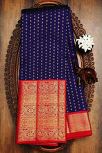 Load image into Gallery viewer, Traditional Kanchipuram Bold and Beautiful Kanchipuram Silk Brocade Designer Sari With Attached Blouse