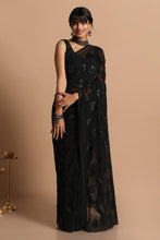Load image into Gallery viewer, Bollywood Latest Fashion Black Color Glamorous Sequence Diamond Georgette Sarees