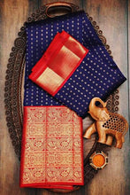 Load image into Gallery viewer, Traditional Kanchipuram Bold and Beautiful Kanchipuram Silk Brocade Designer Sari With Attached Blouse