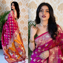 Load image into Gallery viewer, Kala Niketan Purple Smooth Silk Saree With Golden Zari Rich Pallu