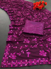 Load image into Gallery viewer, Bollywood Style Wedding Wear Embroidery And Sequence Worked Georgette Saree With Beautiful Lace And Sequence Worked Blouse - 6 COLOURS Available