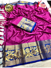 Load image into Gallery viewer, Colored Designer Cotton Silk Saree With Weaving Border (Peacock)