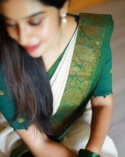 Load image into Gallery viewer, Kala Niketan Off White Kanjivaram Silk Saree - 3 Colors Available