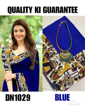 Load image into Gallery viewer, Kala Niketan Kajal Blue Kalamkari Printed Chanderi Silk Cotton Saree