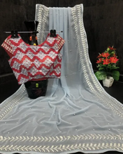Load image into Gallery viewer, Bollywood Women's Sequined Embroidered Georgette Fancy Saree With Blouse Piece
