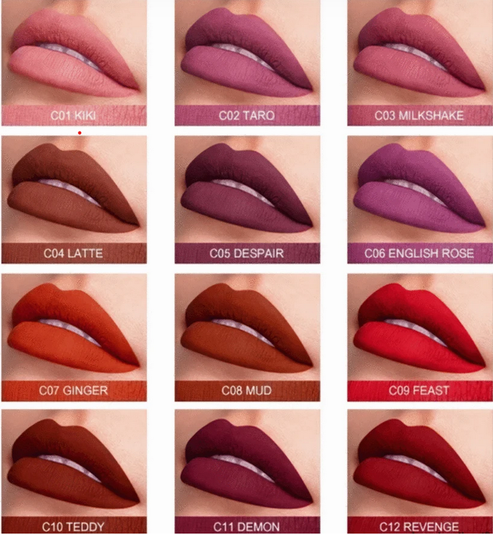 Huda Beauty Waterproof Matte Liquid Lipstick Set Of 12 kala