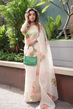 Load image into Gallery viewer, Tina Datta Bollywood Amazing Peach Color Organza Flower Printed Work Saree Blouse