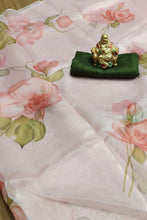 Load image into Gallery viewer, Tina Datta Bollywood Amazing Peach Color Organza Flower Printed Work Saree Blouse