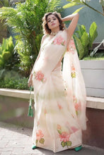 Load image into Gallery viewer, Tina Datta Bollywood Amazing Peach Color Organza Flower Printed Work Saree Blouse