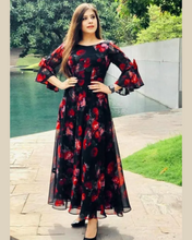 Load image into Gallery viewer, Black Flower Printed Georgette Anarkali Gown (S To 6XL Size Available)
