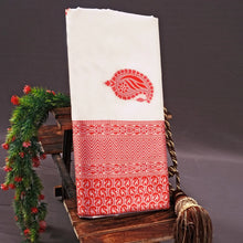 Load image into Gallery viewer, White Red Archaic Traditional Kanchi Soft Silk Sari With Attached Blouse