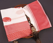 Load image into Gallery viewer, White Red Archaic Traditional Kanchi Soft Silk Sari With Attached Blouse