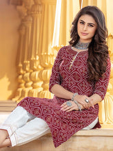 Load image into Gallery viewer, Kala Niketan Bandhani Maroon Printed Stylish Kurti With Cotton Pant
