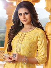 Load image into Gallery viewer, Kala Niketan Bandhani Yellow Printed Stylish Kurti With Cotton Pant