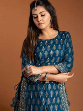Load image into Gallery viewer, Kala Niketan Fashion Stylish Blue Cotton Printed Kurti With Fancy Skirt