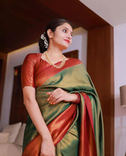 Load image into Gallery viewer, JERRY GREEN SAREE WITH COPPER RICH BORDER