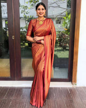 Load image into Gallery viewer, STUNNING PURE SILK MAROON SAREE WITH COPPER ZARI WEAVING