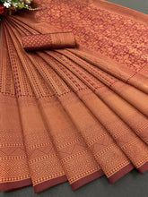 Load image into Gallery viewer, STUNNING PURE SILK MAROON SAREE WITH COPPER ZARI WEAVING