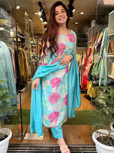 Load image into Gallery viewer, Kala Niketan Pure Muslin Floral Print Kurti With Pant & Dupatta - 4 Colors Available