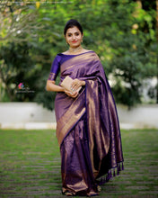 Load image into Gallery viewer, Kala Niketan Royal Blue Golden Zari Weaving Work Saree