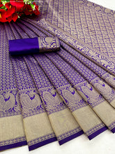 Load image into Gallery viewer, Kala Niketan Royal Blue Golden Zari Weaving Work Saree