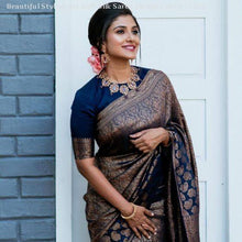Load image into Gallery viewer, Kala Niketan Navy Blue Color Beautiful Stylish Art Soft Silk Designer Saree