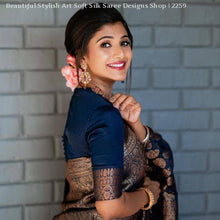 Load image into Gallery viewer, Kala Niketan Navy Blue Color Beautiful Stylish Art Soft Silk Designer Saree