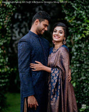 Load image into Gallery viewer, Kala Niketan Navy Blue Color Beautiful Stylish Art Soft Silk Designer Saree