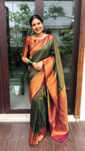 Load image into Gallery viewer, SUPREME SOFT SILK SAREE IN SHINE GREEN COLOR WITH RICH GOLDEN ZARI WEAVING