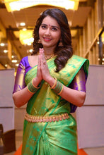 Load image into Gallery viewer, Kala Niketan Beautiful Green and Purple Soft Lichi Silk Saree With jacquard Work