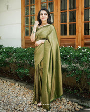 Load image into Gallery viewer, Kala Niketan Light Green Colored with Golden Zari Designer Soft Silk Saree
