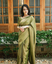 Load image into Gallery viewer, Kala Niketan Light Green Colored with Golden Zari Designer Soft Silk Saree