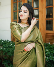 Load image into Gallery viewer, Kala Niketan Light Green Colored with Golden Zari Designer Soft Silk Saree