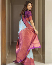 Load image into Gallery viewer, Splendiferous Sky Soft Silk Saree With Incredible Blouse Piece
