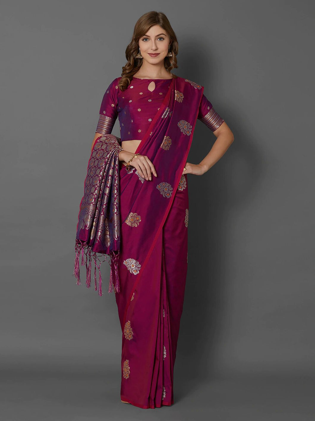 Kala Niketan Magenta Silk Blend Woven Design Banarasi Saree