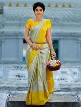 Load image into Gallery viewer, Kala Niketan Silver Banarasi Soft Silk Saree With Classic Blouse Piece
