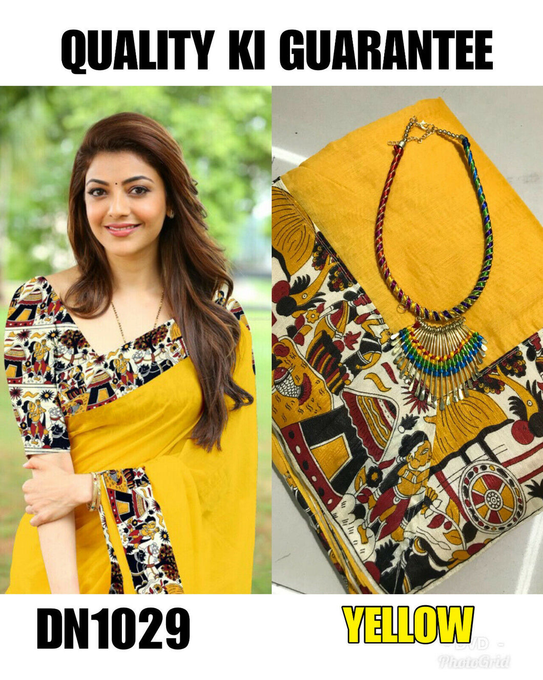 Kala Niketan Kajal Yellow Kalamkari Printed Chanderi Silk Cotton Saree
