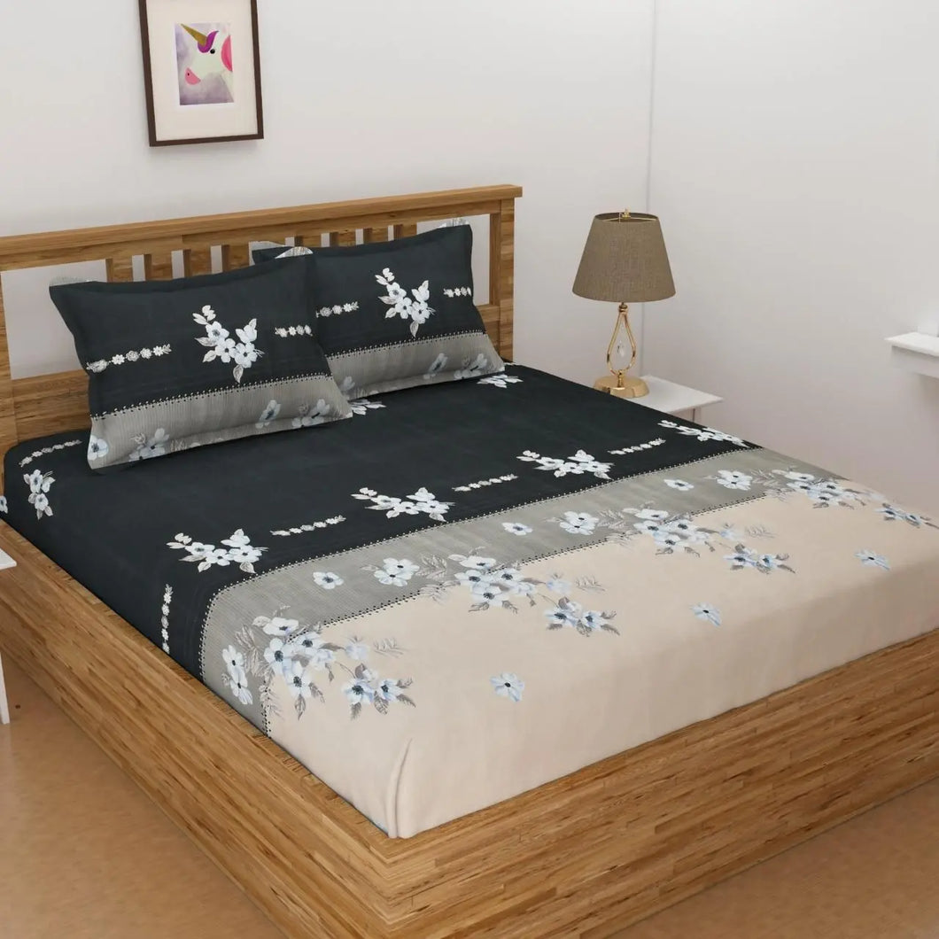 Premium Elastic Fitted Queen Size Double Bedsheet with 2 Pillow Covers