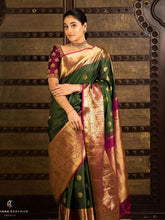 Load image into Gallery viewer, Wedding &amp; Festival Special Fern Green Jacquard Work Lichi Silk Saree
