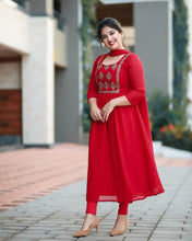 Load image into Gallery viewer, Georgette Silk Embroidery Work Kurti With Dupatta
